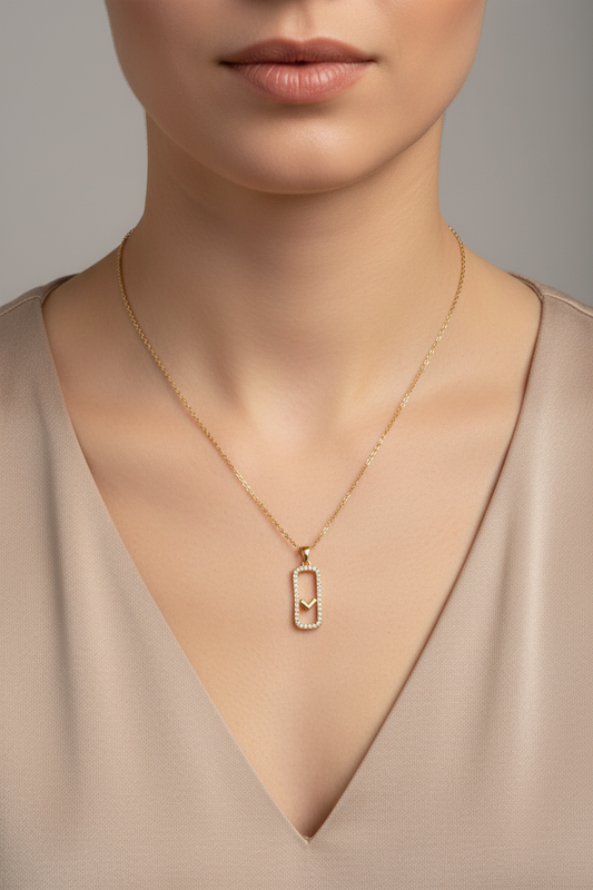 Modernes Herz-Rechteck Halskette | Premium Schmuck