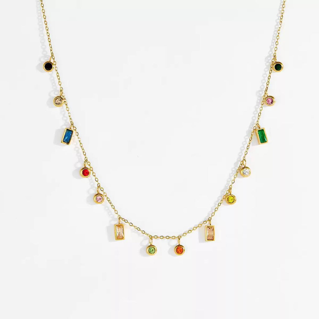 Rainbow Charm Funkelnde Edelstein-Halskette