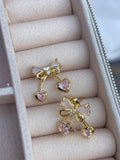 Rosa Herz & Schleifen Ohrstecker | Eleganter Schmuck