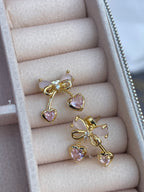 Rosa Herz & Schleifen Ohrstecker | Eleganter Schmuck