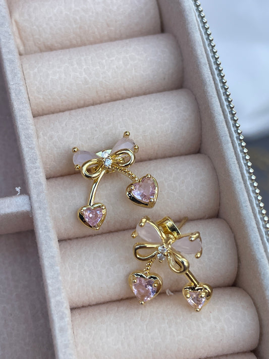 Rosa Herz & Schleifen Ohrstecker | Eleganter Schmuck