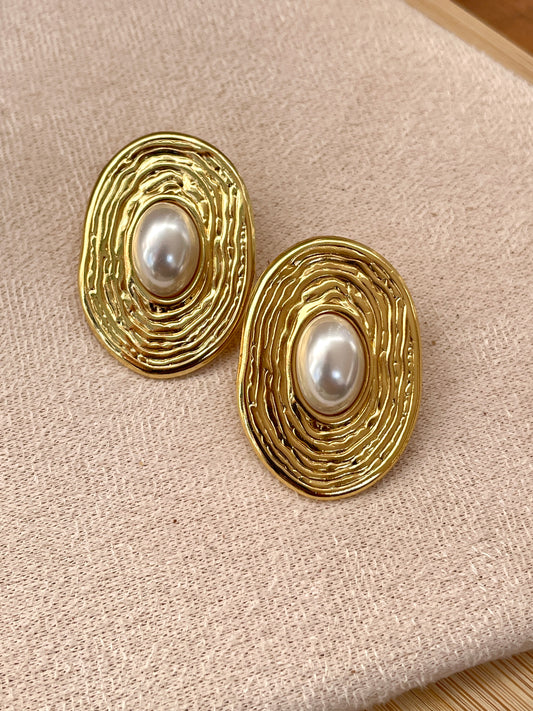 Goldene Perlen-Wellen Ohrringe | Hochwertiger Schmuck