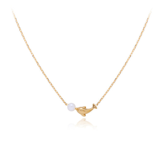 Goldene Delfin-Halskette mit Perle – “Ozean Delfin”